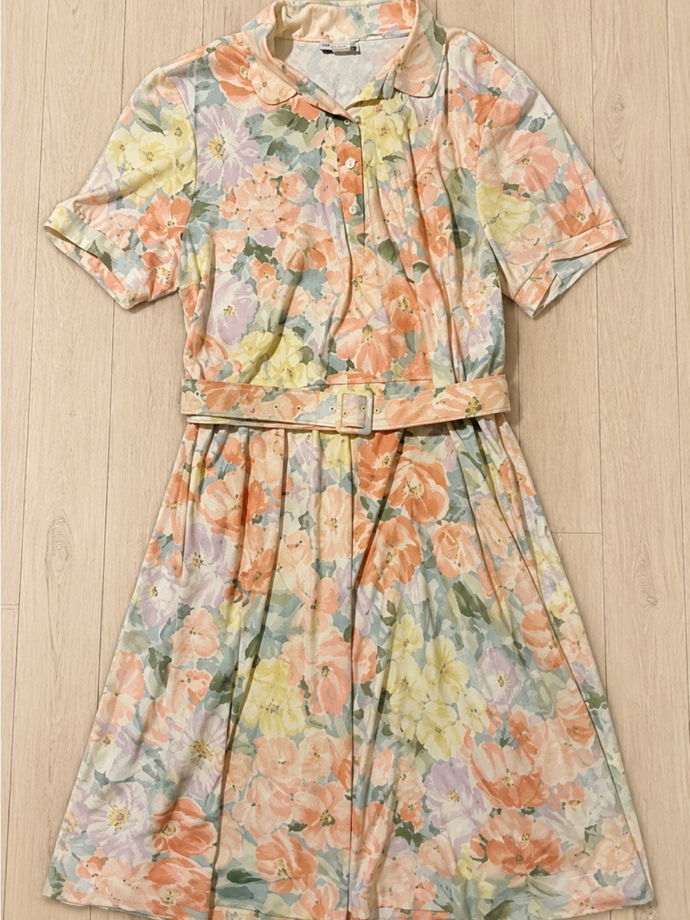 VINTAGE 80s 90s Sanibel Sport Floral Belted Midi Dress XL USA